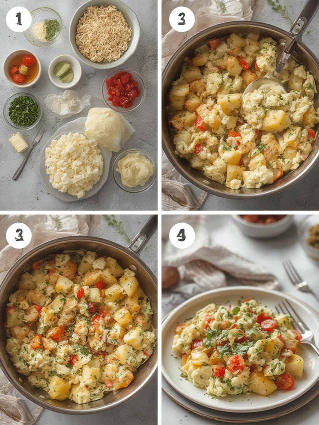 Step-by-step images of preparing German potato salad